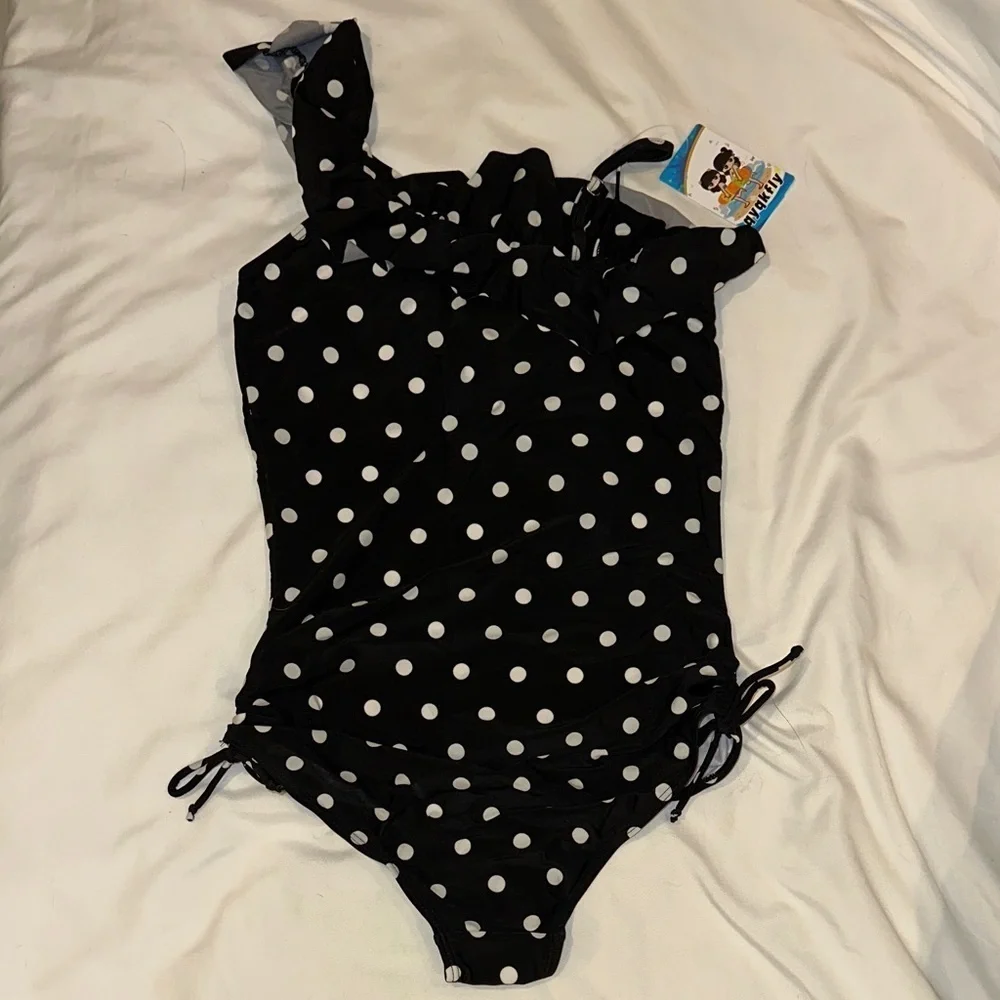 Black Polka Dot One-Piece girls’ Swimsuit